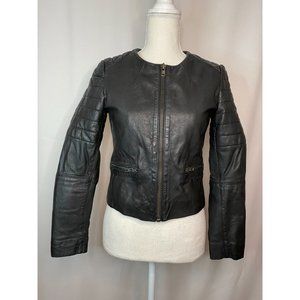 MUUBAA Women's Leather Biker Jacket, Size 2, Black